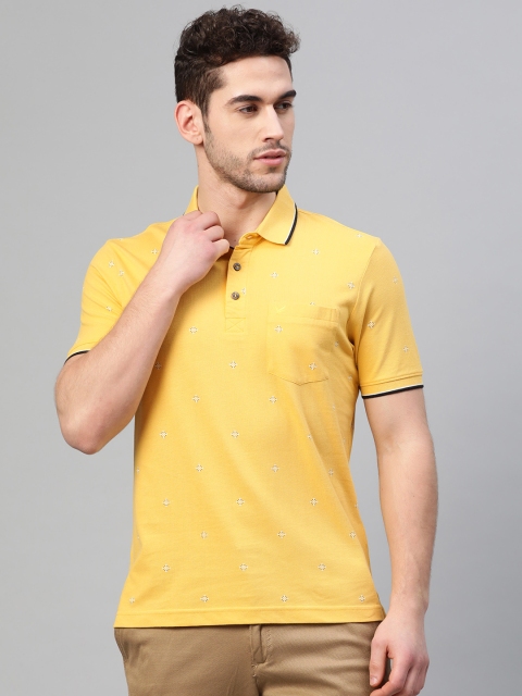 

Blackberrys Men Mustard Yellow & White Printed Polo Collar T-shirt