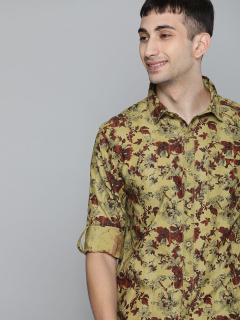 

HERE&NOW Men Beige & Maroon Slim Fit Printed Casual Shirt