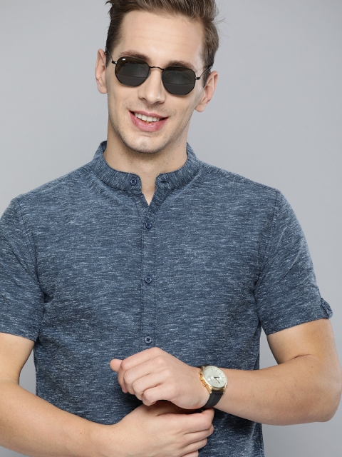 

HERE&NOW Men Navy Blue Slim Fit Melange Effect Casual Shirt