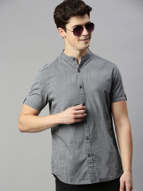 

HERE&NOW Men Grey Slim Fit Solid Casual Shirt