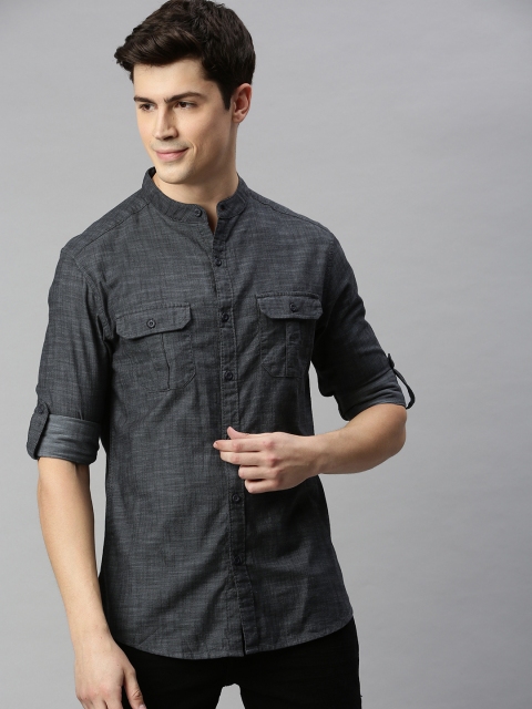 

HERE&NOW Men Grey Slim Fit Solid Casual Shirt