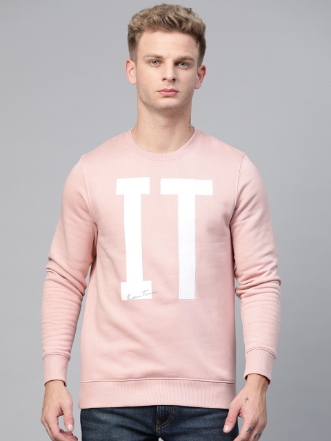 

Indian Terrain Men Peach-Coloured & White Solid Sweatshirt