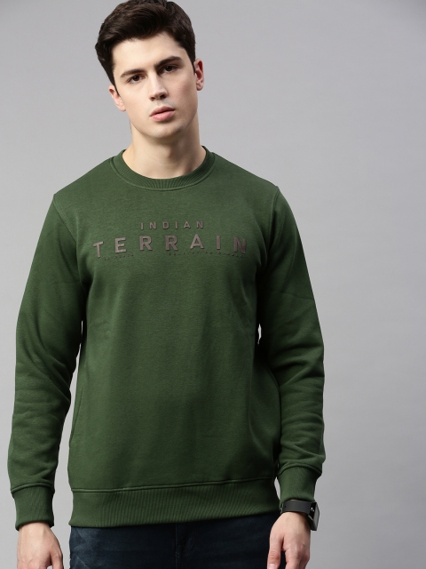 

Indian Terrain Men Olive Green Solid Sweatshirt