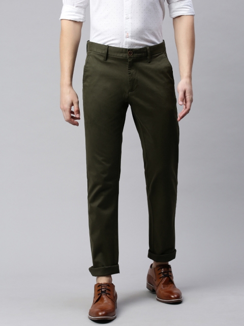 

Indian Terrain Men Green Slim Fit Solid Regular Trousers