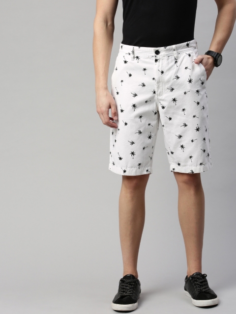 

Indian Terrain Men White & Black Printed Regular Fit Chino Shorts