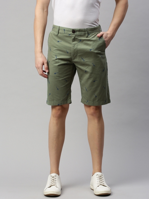 

Indian Terrain Men Green Solid Slim Fit Chino Shorts