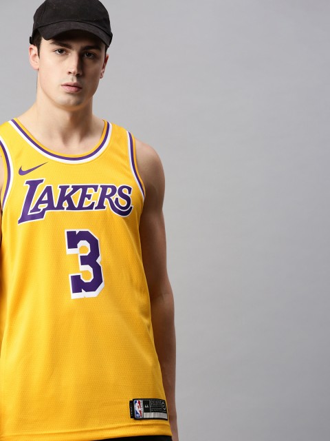 

Nike Men Yellow LAL SWGMN JSY ROAD Printed Dri-FIT Round Neck Basketball Jersey T-shirt
