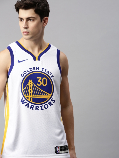 

Nike Men White SWGMN JSY HOME Printed Dri-Fit V-Neck Basketball Jersey T-shirt