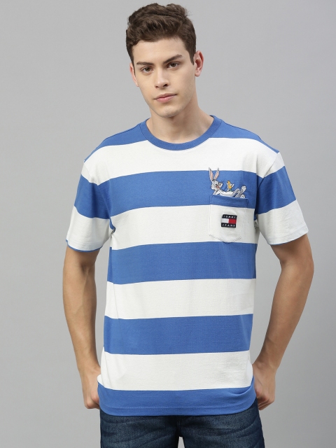 

Tommy Hilfiger Looney Tunes Men Blue & White Striped Round Neck T-shirt