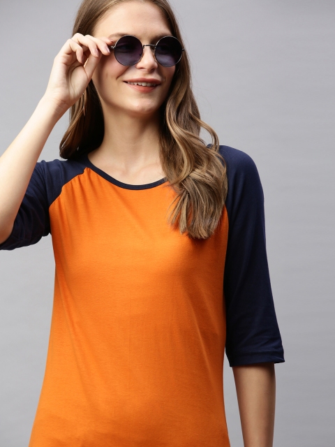 

HERE&NOW Women Orange Solid Round Neck T-shirt