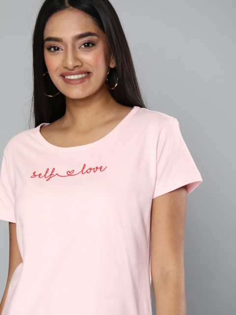 

HERE&NOW Women Pink Printed Round Neck T-shirt