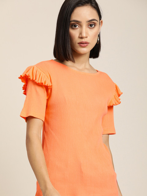 

Moda Rapido Women Orange Solid Pure Cotton Top