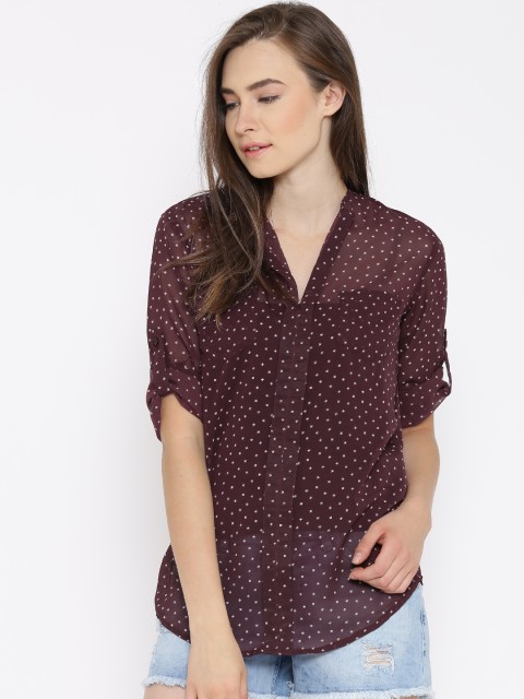 

Sera Burgundy Printed Sheer Top