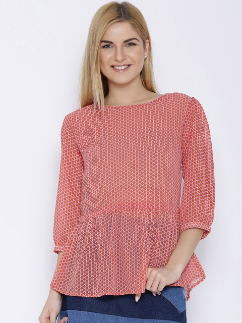 

Sera Coral Orange Dot Print Top