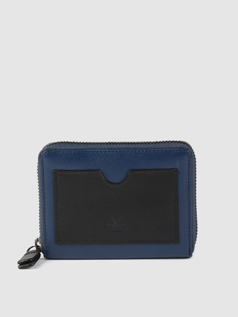 

WROGN Men Black & Blue Solid Zip Around Wallet