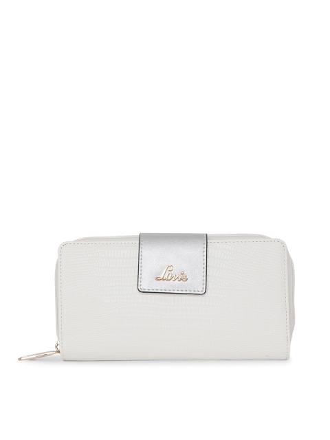 

Lavie Women White Croc Textured Two Fold Wallet