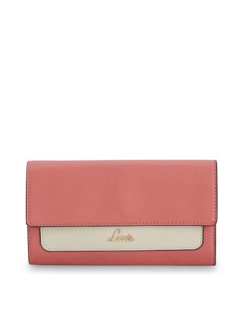 

Lavie Women Coral Pink & Off-White Solid Three Fold Wallet