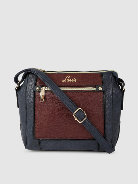 

Lavie Navy Blue & Brown Colourblocked Sling Bag