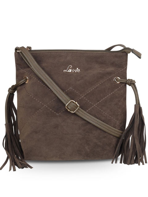 

Lavie Olive Green Solid Tasselled Sling Bag