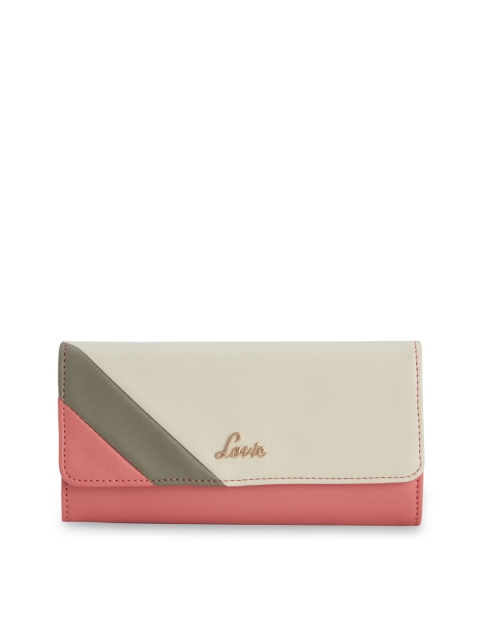 

Lavie Women Coral Pink & Off-White Colourblocked Two Fold Wallet