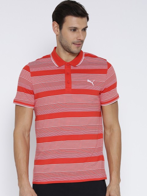 

PUMA Red & White FunDry Striped Polo T-Shirt