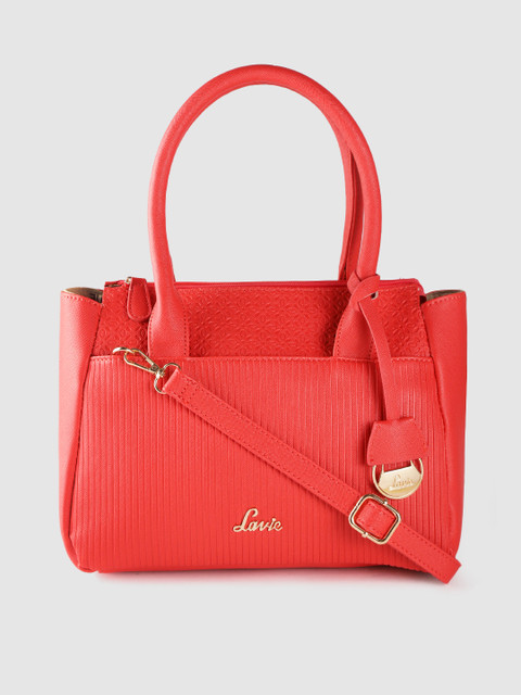

Lavie Coral Pink Textured Handheld Bag with Detachable Sling Strap