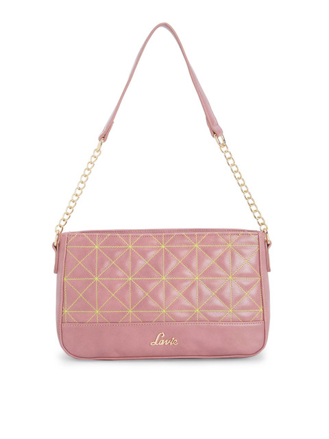 

Lavie Peach-Coloured Self Design Quikted Sling Bag