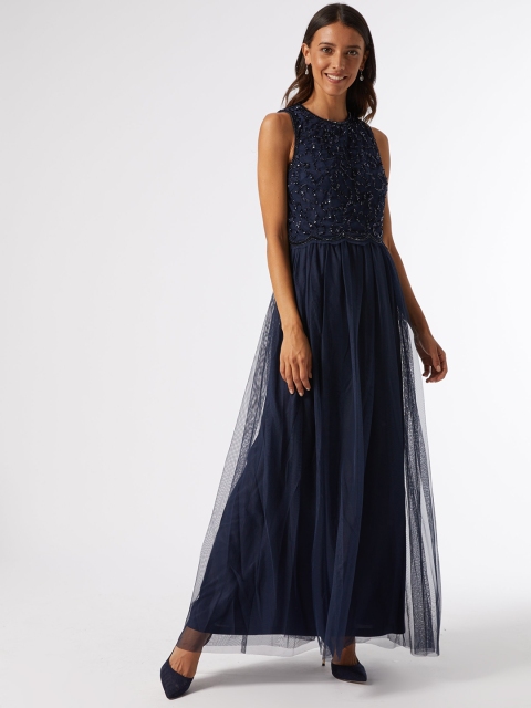 

DOROTHY PERKINS Women Navy Net Embellished Maxi Dress, Navy blue