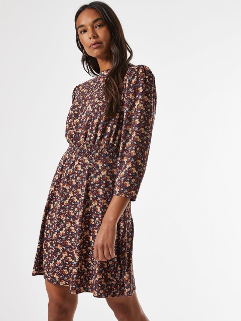 

DOROTHY PERKINS Women Aubergine & Beige Floral Printed A-Line Dress, Purple