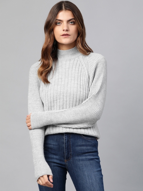 

DOROTHY PERKINS Women Grey Melange Ribbed Pullover