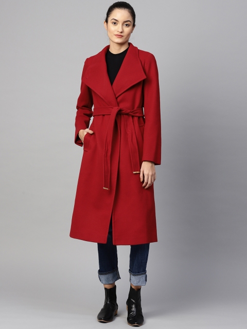 

DOROTHY PERKINS Women Maroon Solid Funnel Wrap Coat