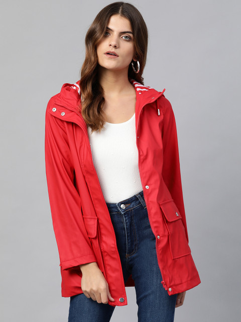 

DOROTHY PERKINS Petite Women Red Solid Hooded Rain Jacket