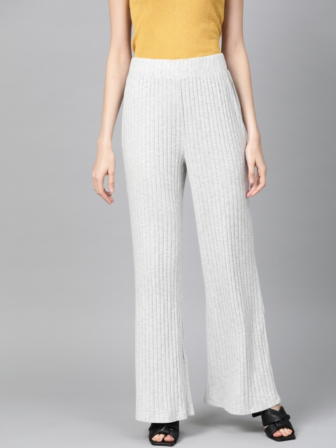 

DOROTHY PERKINS Women Grey Melange Regular Fit Ribbed Parallel Trousers