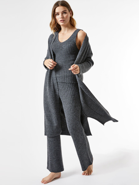 

DOROTHY PERKINS Women Charcoal Grey Solid Longline Cardigan