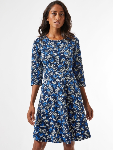 

DOROTHY PERKINS Women Blue & Off-White Floral Print Petite Fit & Flare Dress