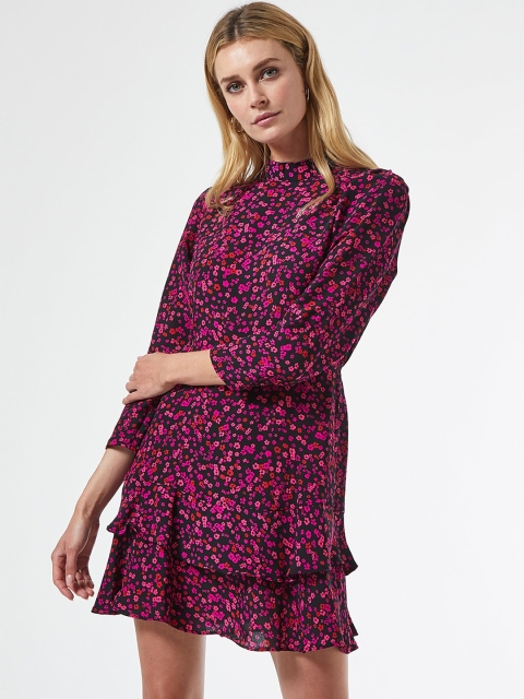 

DOROTHY PERKINS Women Black & Pink Floral Print A-Line Dress