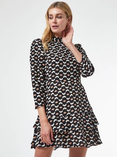 

DOROTHY PERKINS Women Black & Off-White Printed A-Line Dress