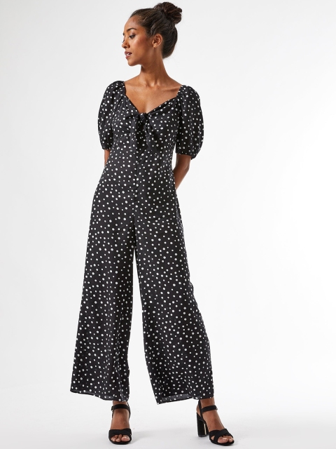 

DOROTHY PERKINS Women Black & White Front Tie-Up Petite Printed Basic Jumpsuit