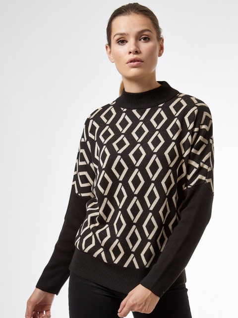 

DOROTHY PERKINS Women Black & Beige Self Design Pullover Sweater
