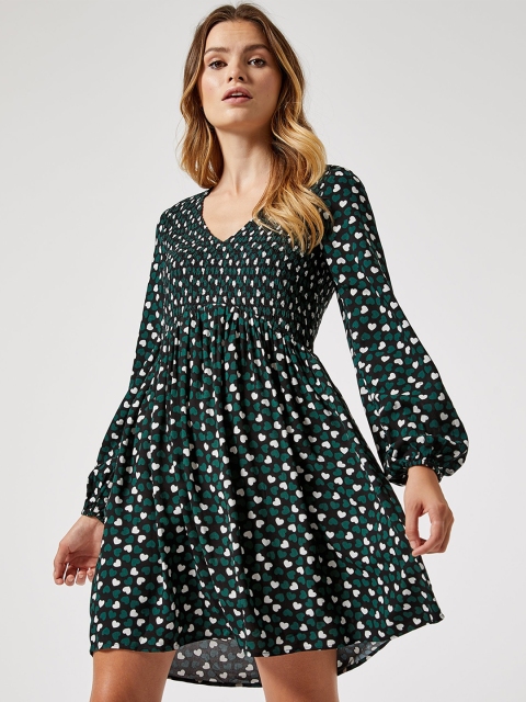 

DOROTHY PERKINS Women Black & Green Heart Print A-Line Dress
