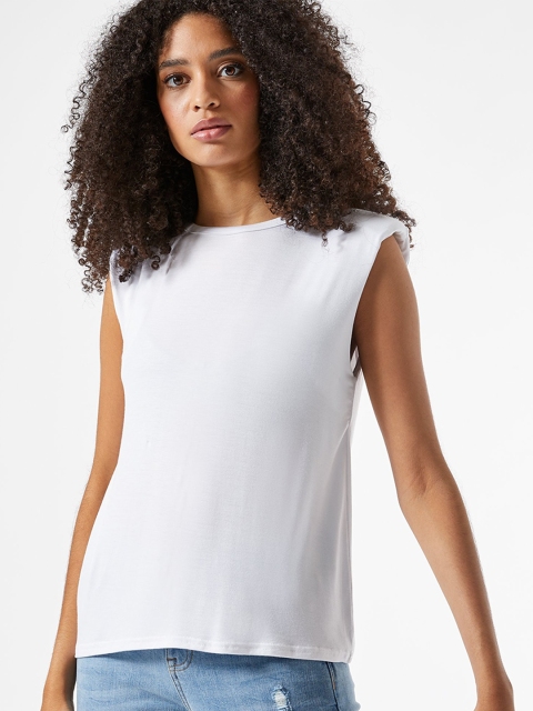 

DOROTHY PERKINS Women White Padded Shoulder Solid Round Neck T-shirt