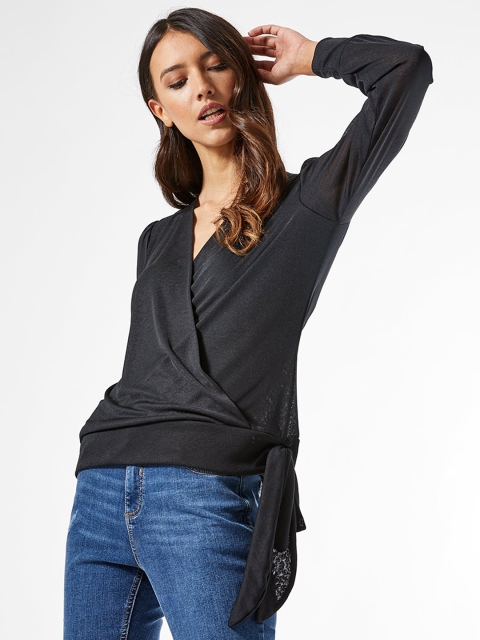 

DOROTHY PERKINS Women Black Solid Wrap Top