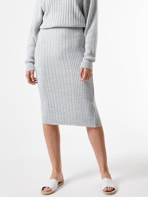 

DOROTHY PERKINS Women Grey Melange Ribber Pencil Skirt