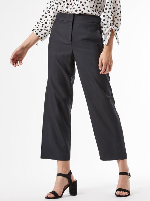

DOROTHY PERKINS Women Black Relaxed Straight Fit Solid Cropped Formal Trousers