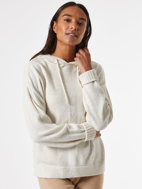 

DOROTHY PERKINS Women Off-White Solid Hooded Acrylic Lounge Sweatshirt