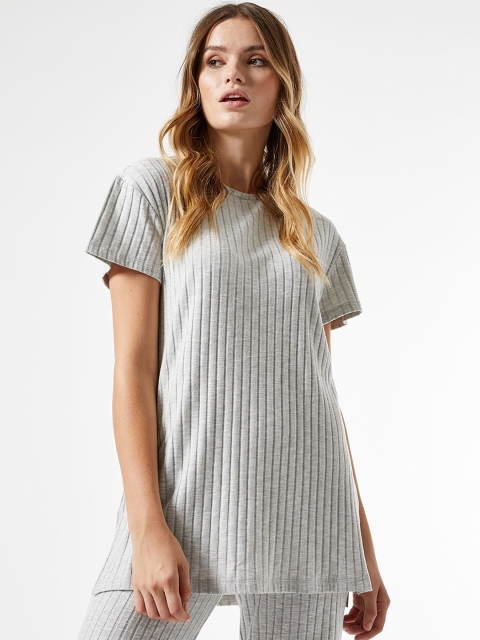 

DOROTHY PERKINS Women Grey Melange Ribbed Round Neck T-shirt