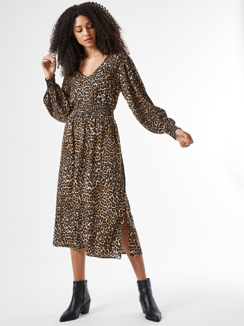 

DOROTHY PERKINS Women Brown & Black Animal Printed A-Line Dress