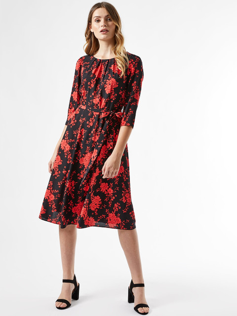 

DOROTHY PERKINS Women Black & Red Floral Print A-Line Dress