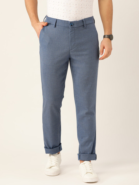 

United Colors of Benetton Men Blue Tailored Slim Fit Self Design Regular Trousers