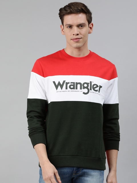 

Wrangler Men Olive Green & White Colourblocked Sweatshirt